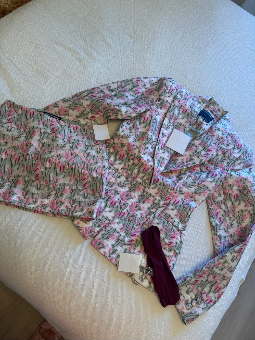 naked wardrobe Pink & Green Floral Blazer and skirt